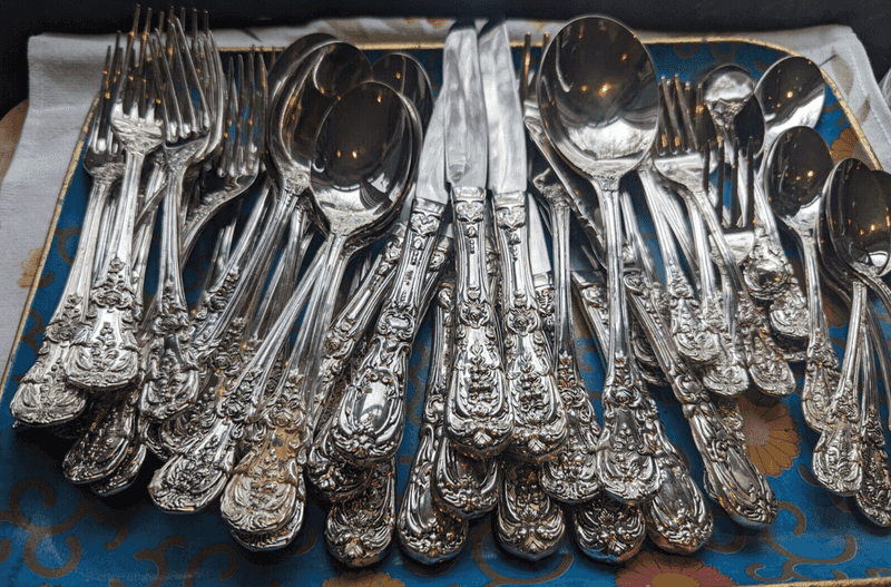 Intricately Carved Silver Flatware Sets