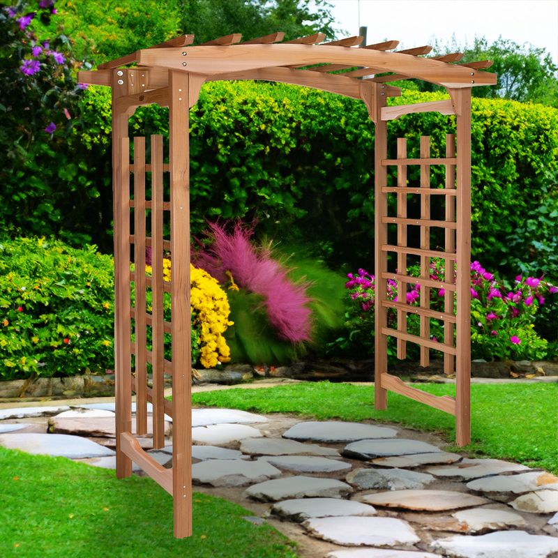 Cedar arbor with built-in trellis sides