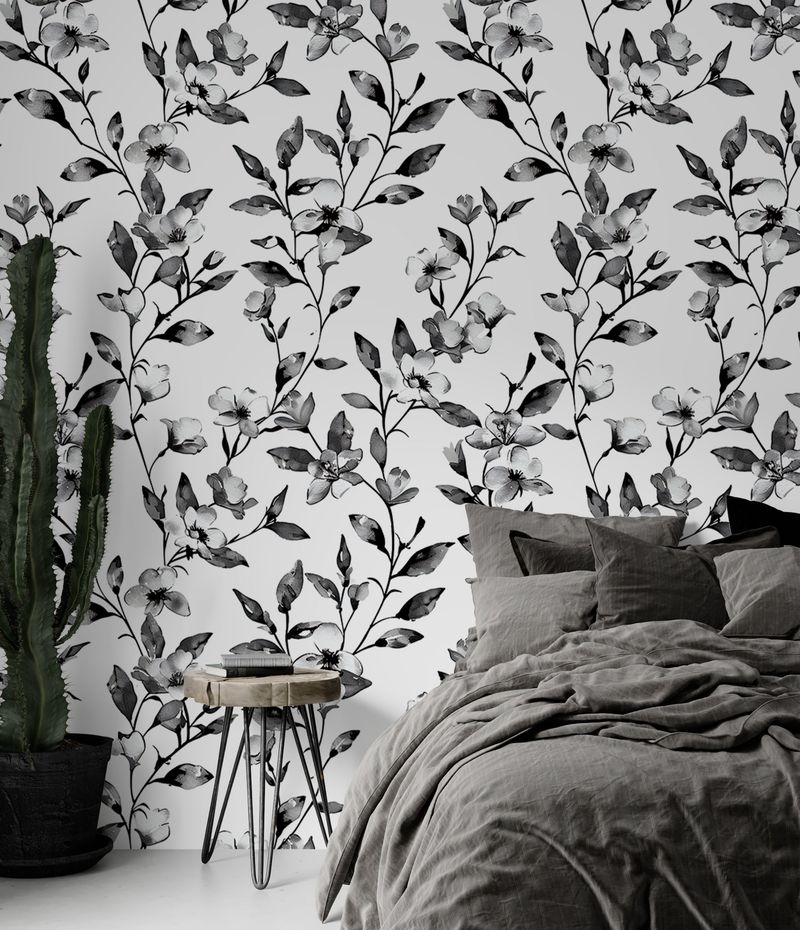 Black And White Floral Wallpaper