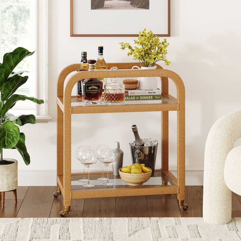 Coastal-Style Wicker Bar Cart