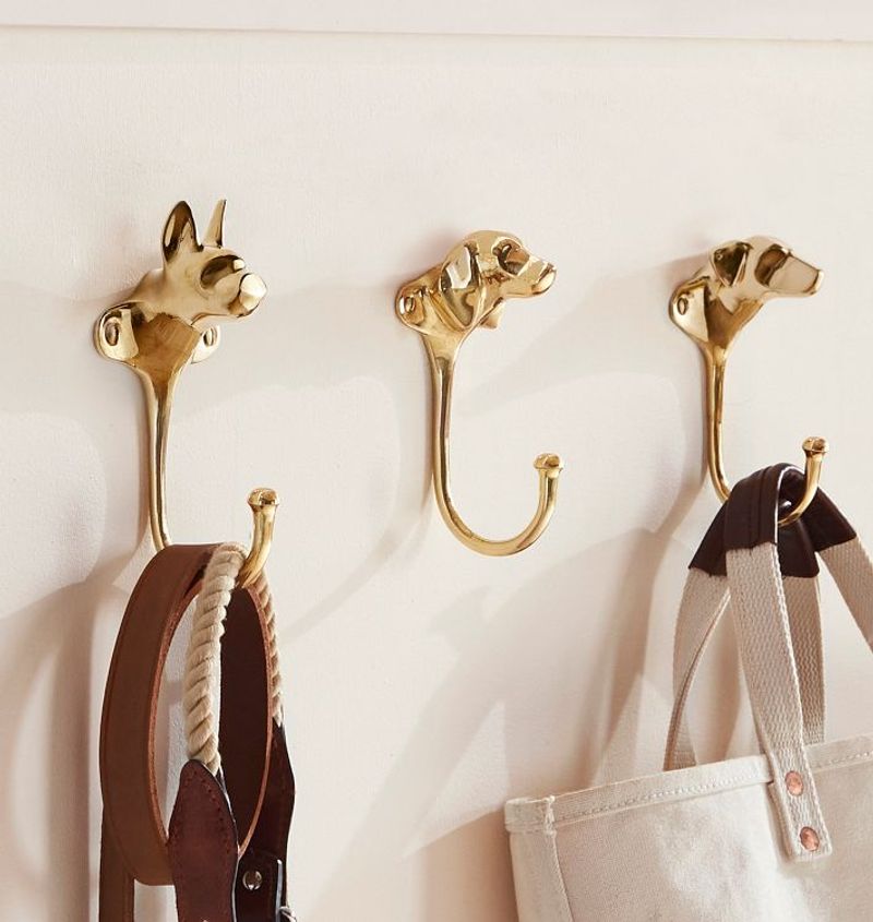 Leather leash hooks mounted on entry walls