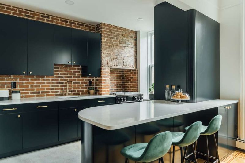 Brick Backsplash Gives Cabinets Industrial Edge