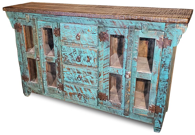 Rustic wooden furniture with distressed finishes