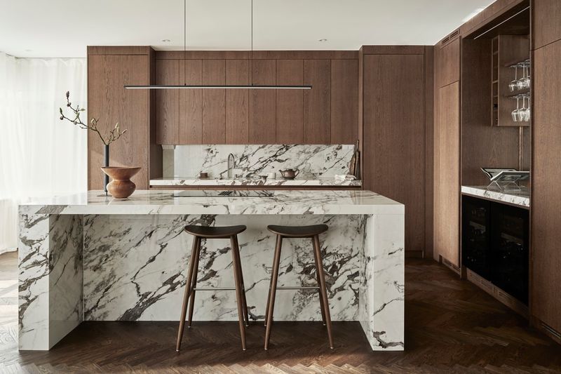 Marble Waterfall Islands with Dramatic Veining