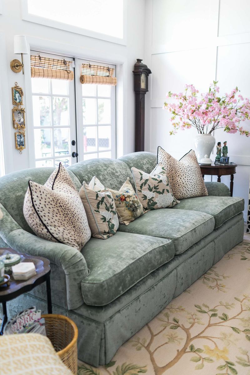 Floral Sofas With Needlepoint Pillows
