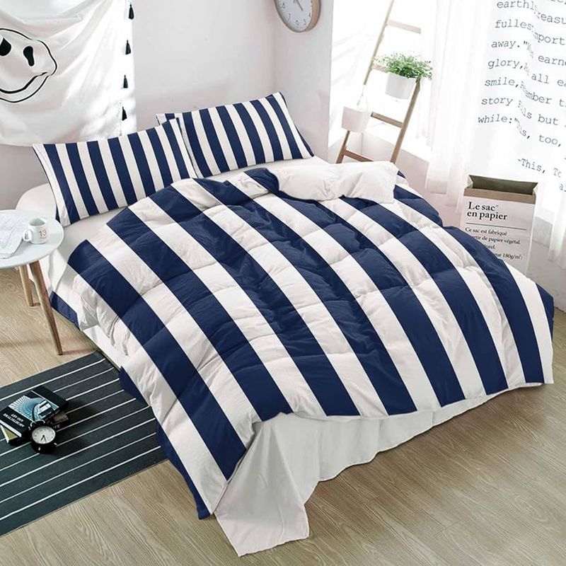 Navy and White Striped Bedding