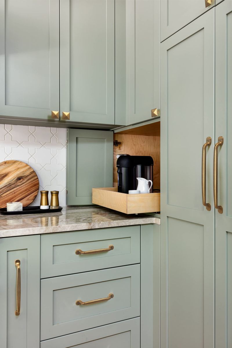 Vintage Brass Hardware On Modern Cabinets