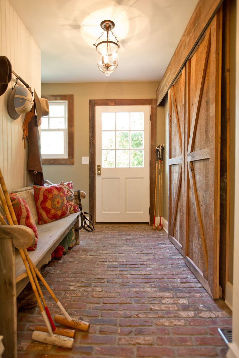 Tiny Brick-Floored Vestibule in a Colonial Revival