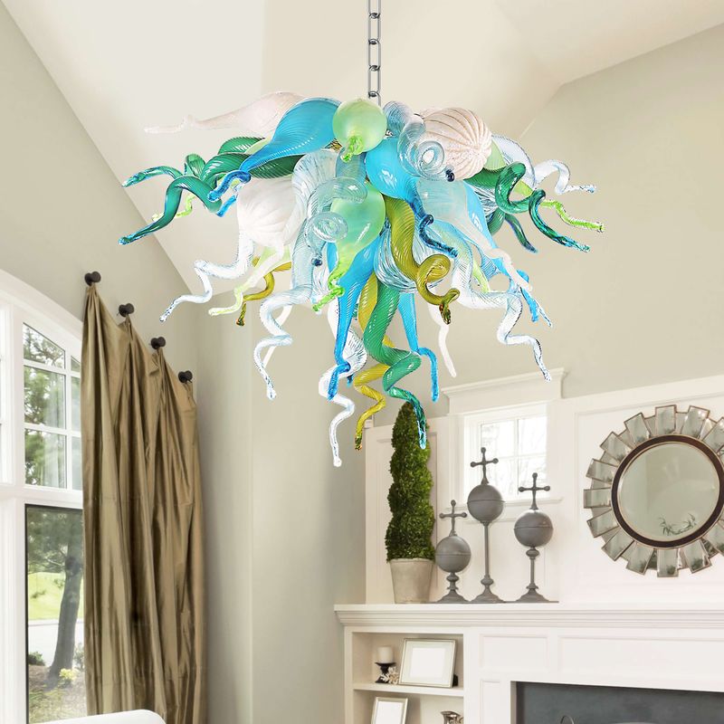 White Ceiling with Blue Chandeliers