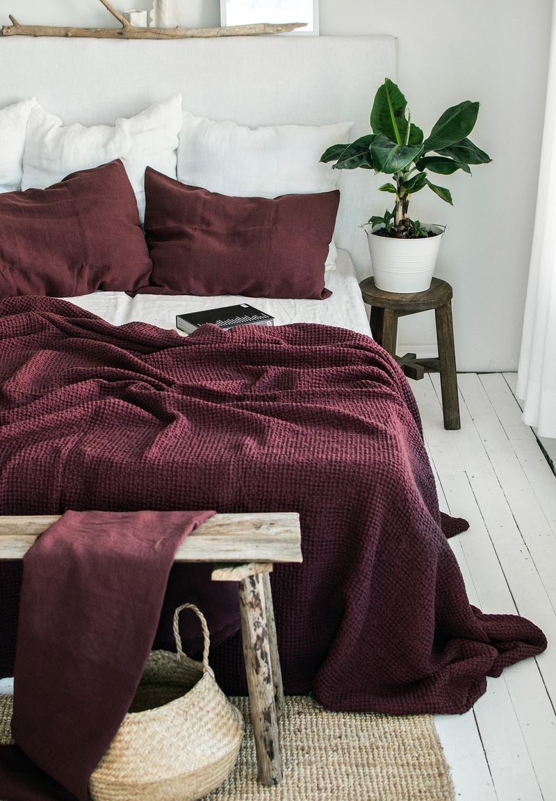 Layered Burgundy Throw Blankets