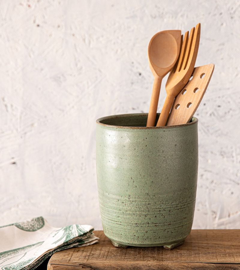Lime Green Utensil Holders That Pop Against Neutrals