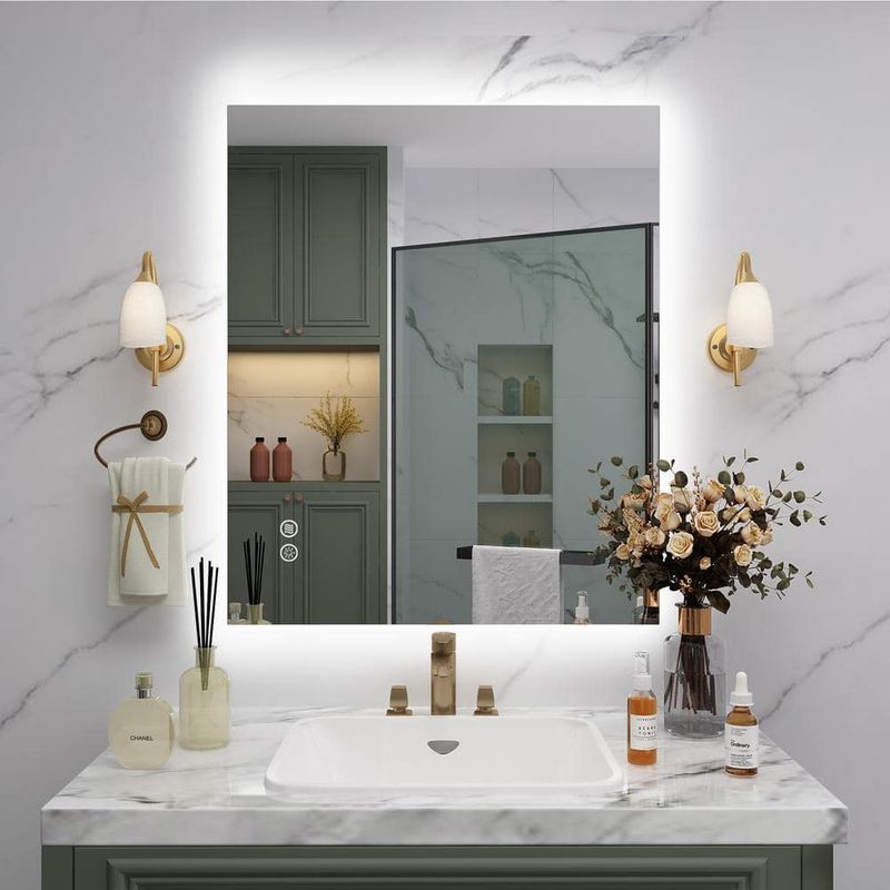 Backlit Mirror Swapped For Traditional Sconces