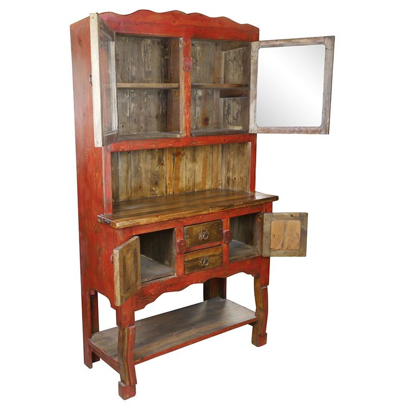Rustic Red Hutch with Vintage Knobs and Drawer Pulls