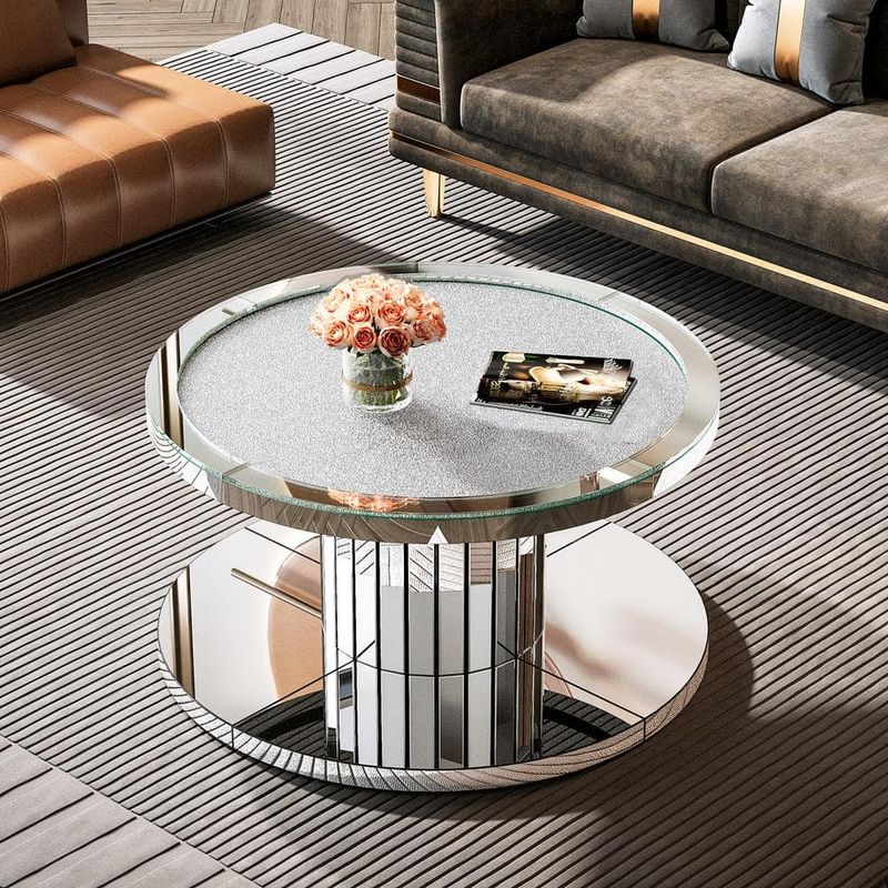 Mirrored Coffee Table with Chrome Accents
