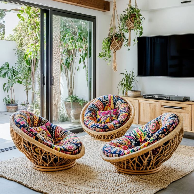 Woven Papasan Seats at a Clean-Lined Table