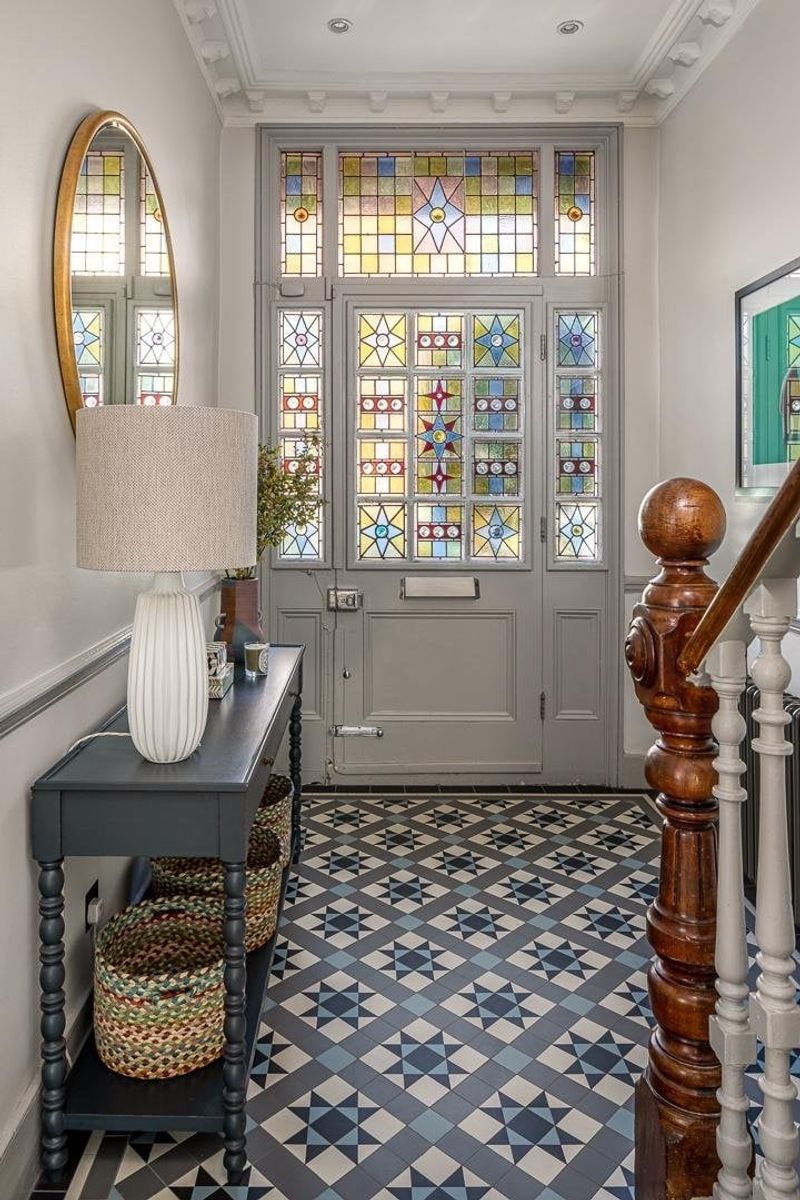 Tiled Entry Nook with Double Doors in a Georgian Townhouse