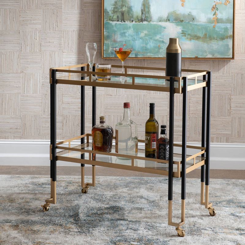 Black and Gold Bar Cart with Art Deco Motifs