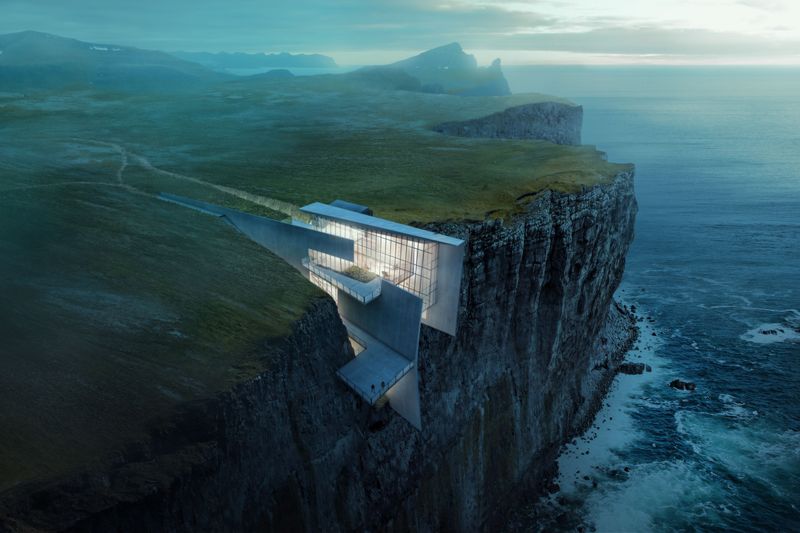 Clifftop Black House Overlooking Water