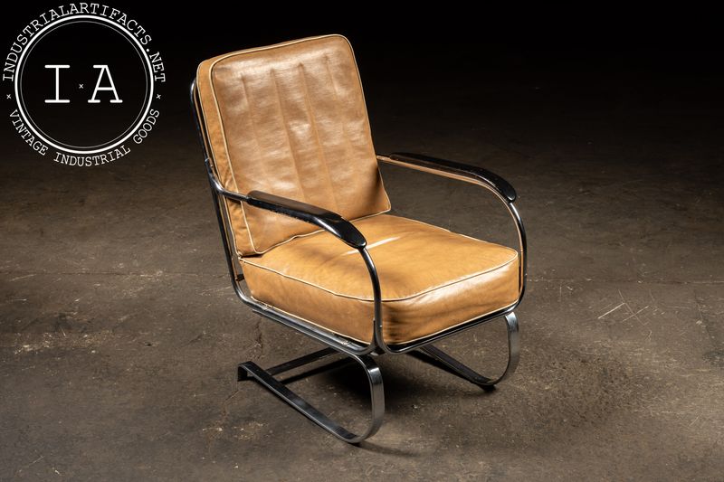 Tubular Chrome Armchairs with Leather Seats