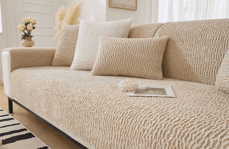 Tightly Woven Basketweave Fabric Couch