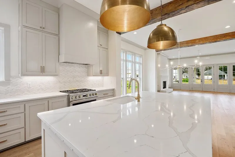Durable quartz or natural stone countertops
