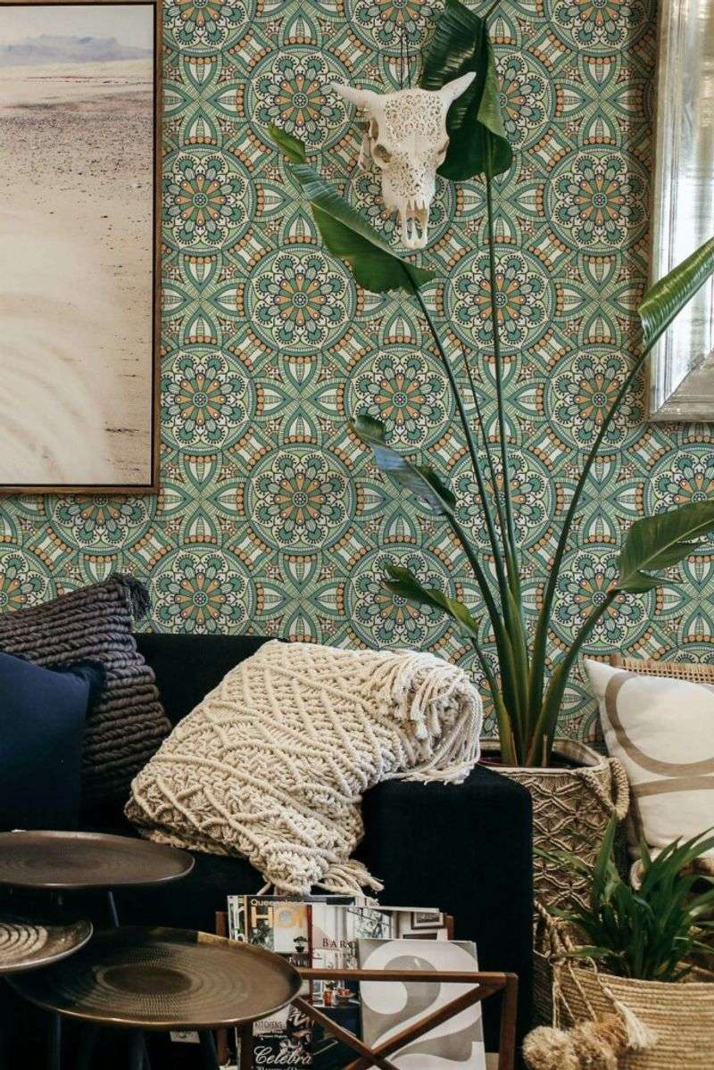 Use patterned wallpaper or fabrics