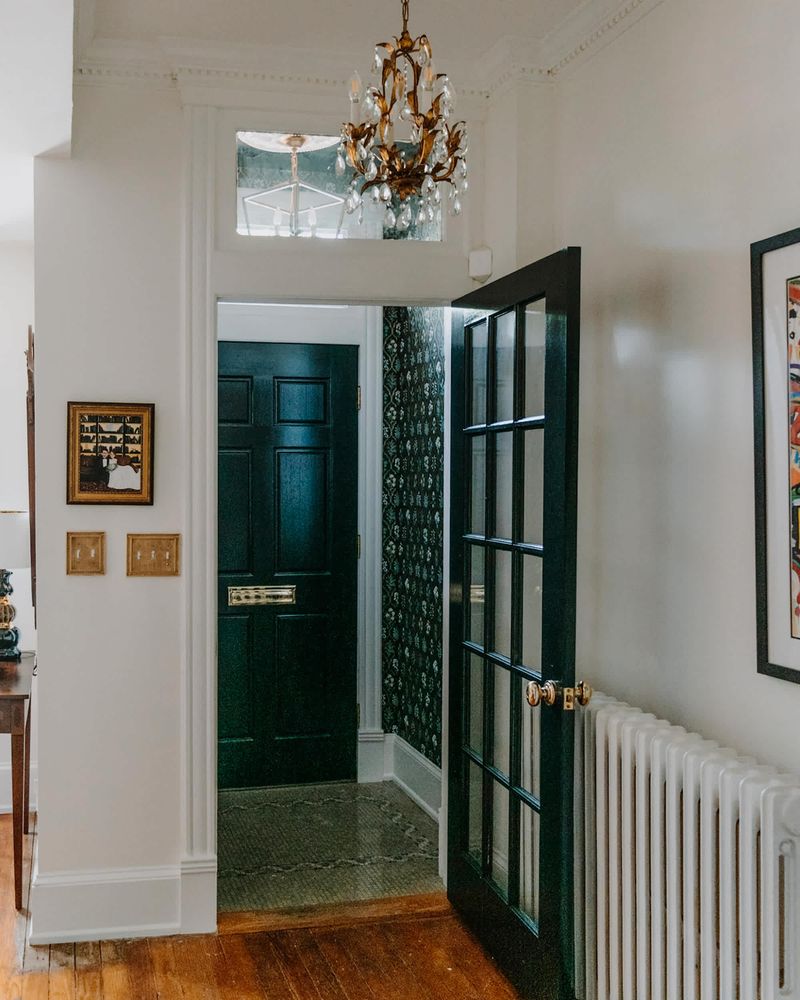 Vestibule with Transom Window and Carved Molding in a Queen Anne