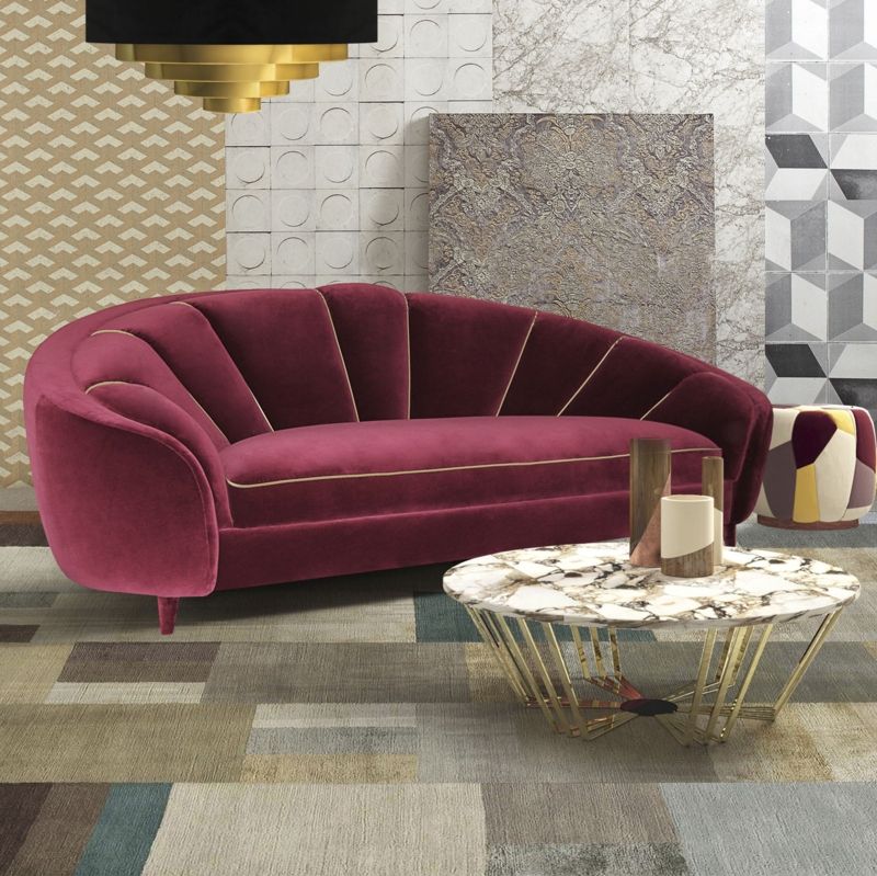 Curved Velvet Sofa in Jewel Tones