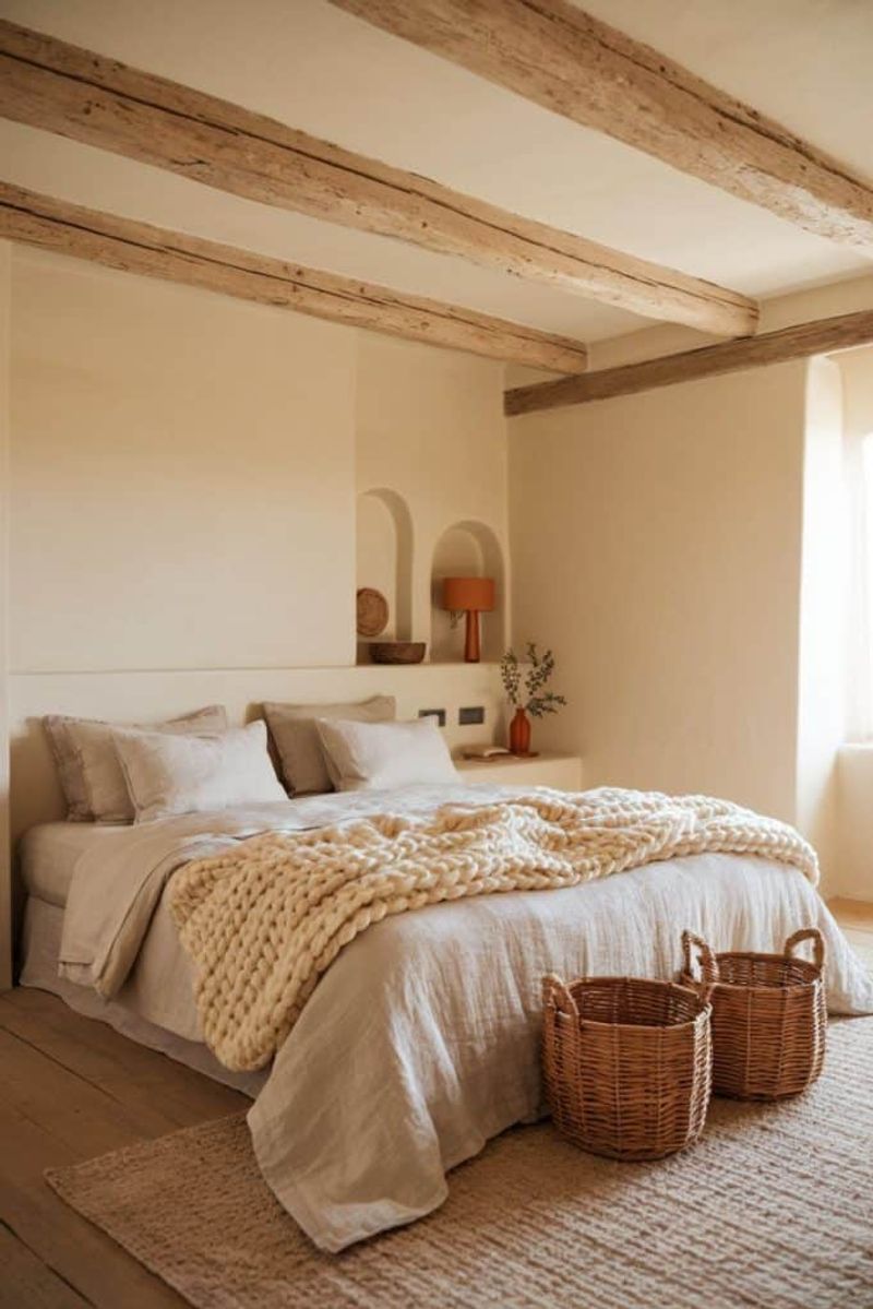 Pair Cream Walls with Natural Wood Furniture