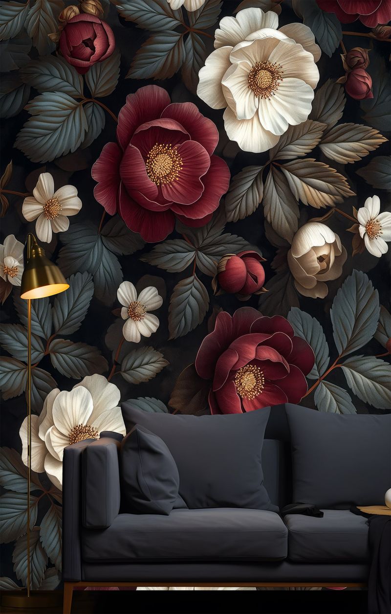 Dark Floral Wallpaper Accents