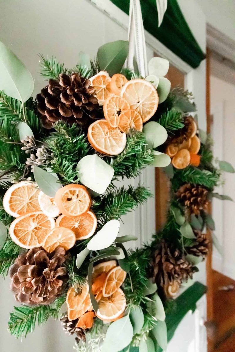 DIY Citrus Wreath Hung on a Cabinet or Wall