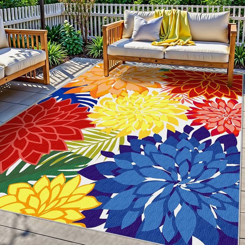 Multicolor Outdoor Rug on Wood Decking