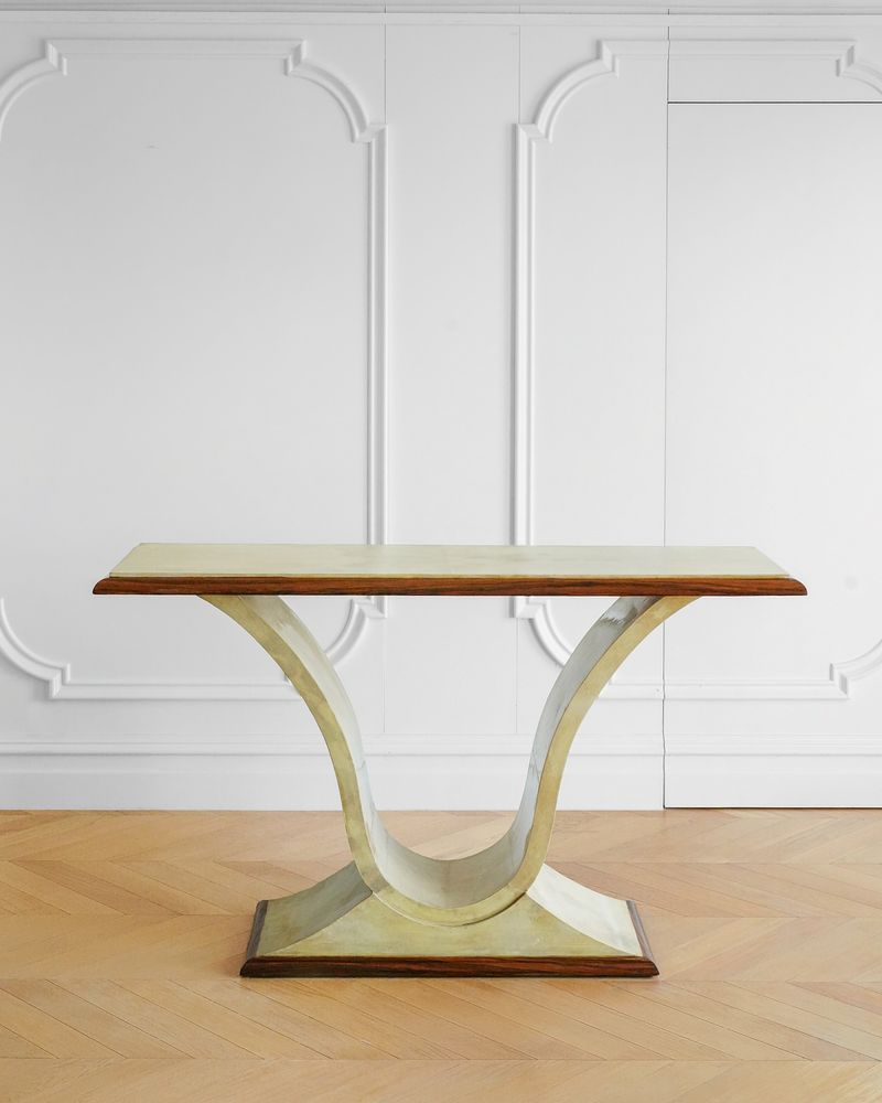 High-Gloss Console Table with Inlay Work