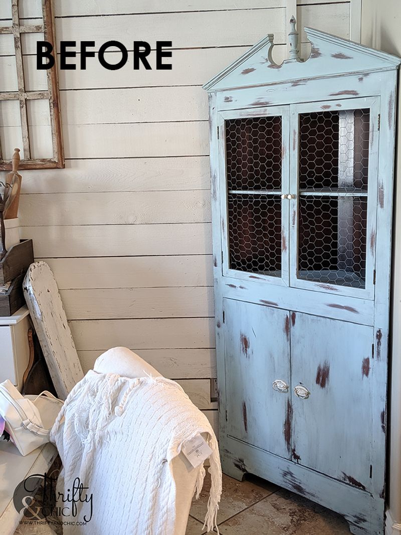 Chippy Blue Hutch Full of Farmhouse Personality