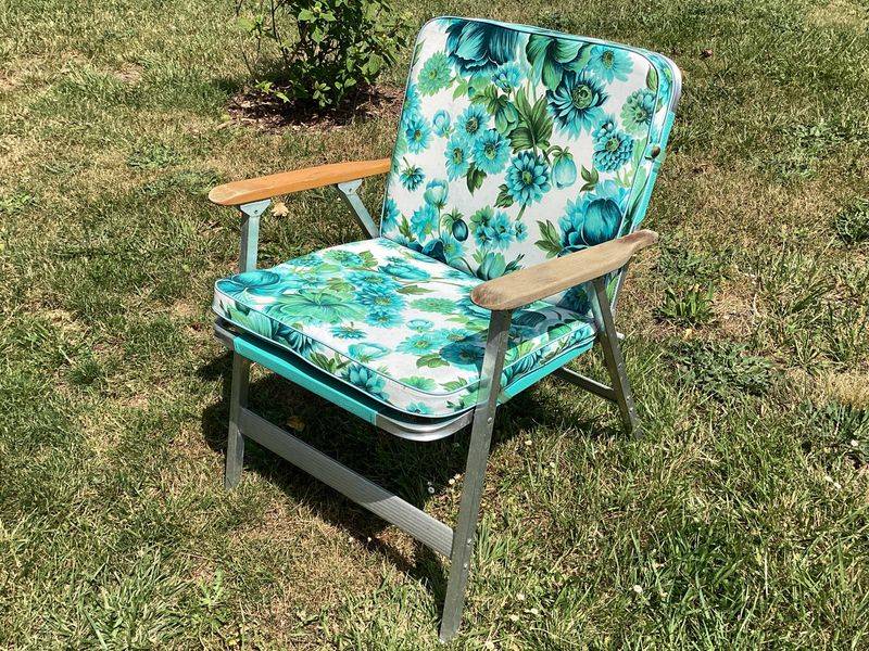 Liberty Print Cushions on Metal Chairs