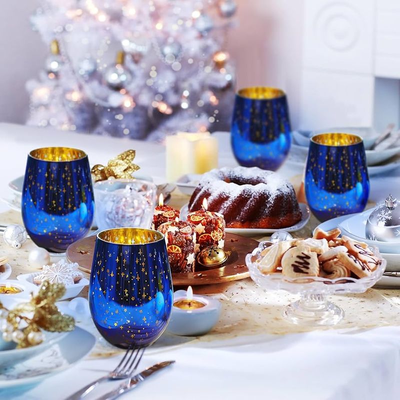 Blue Glassware with White Star Etching