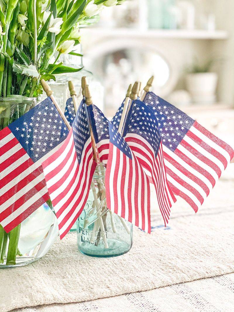 Mini American Flags in Clear Vases