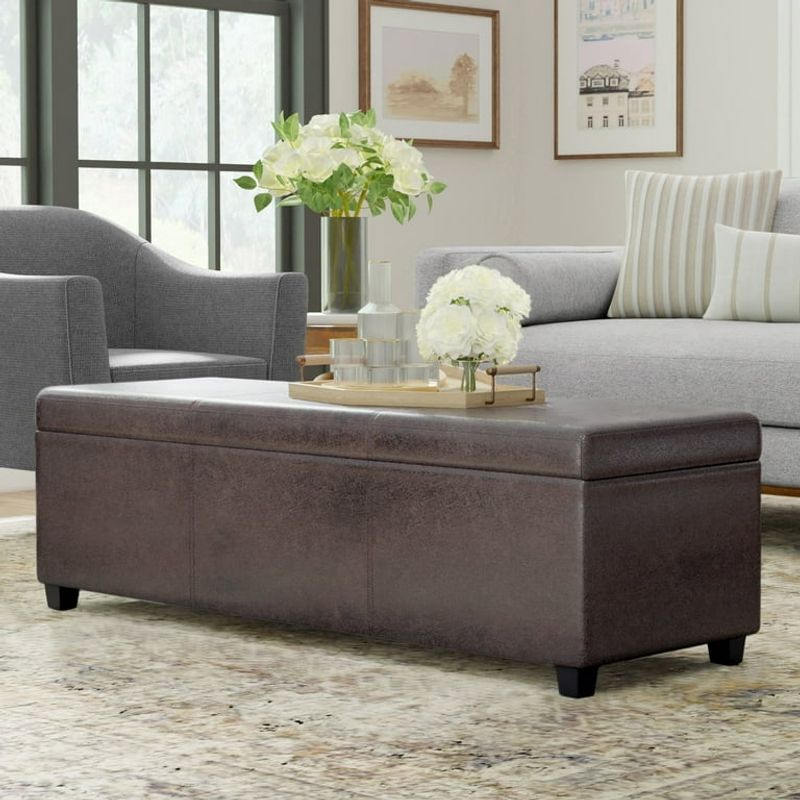 Simpli Home Avalon Leather Ottoman
