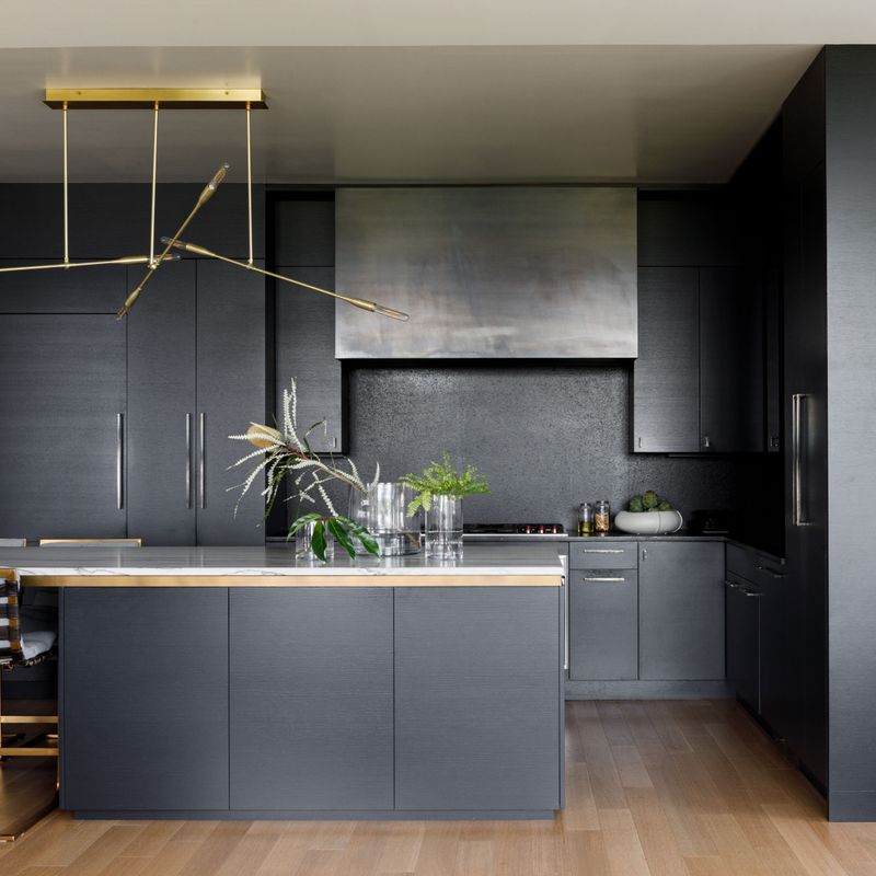 Matte Black Cabinets with Gold Accents