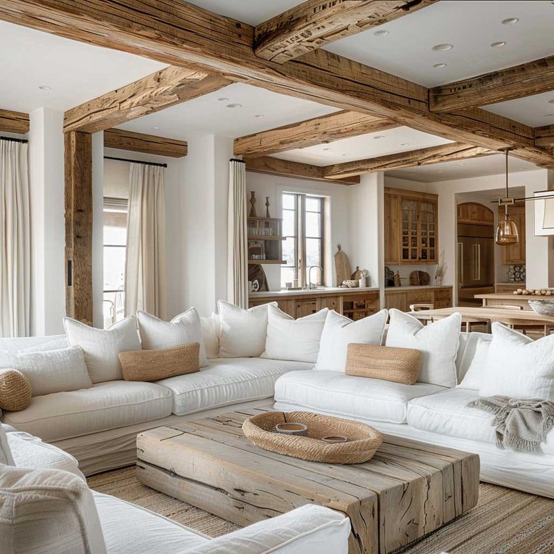 Warm Wood Accents Against Crisp White