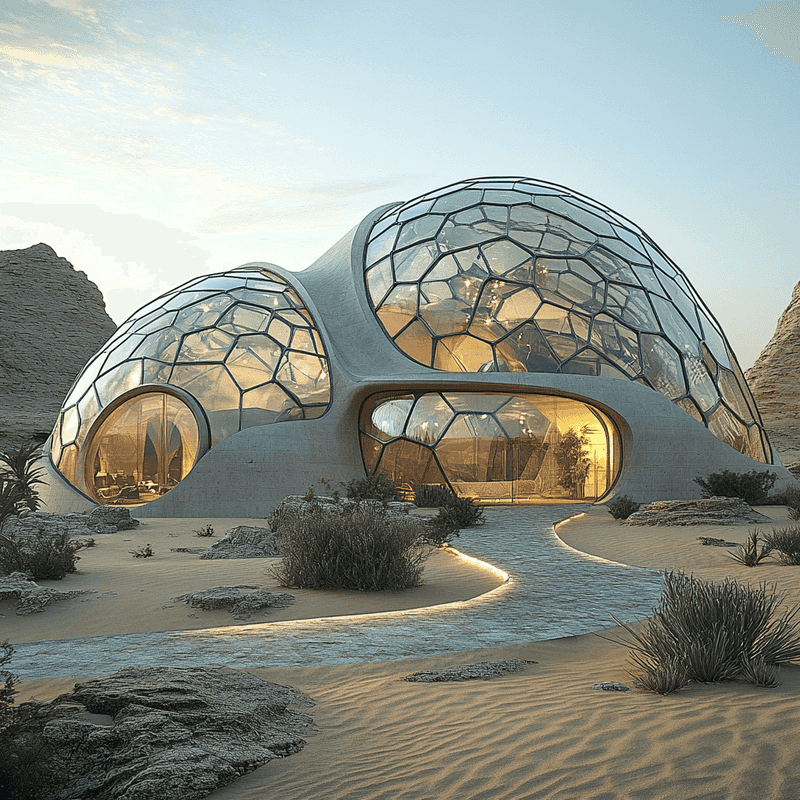 Dome-Shaped Eco Homes in Desert Terrain