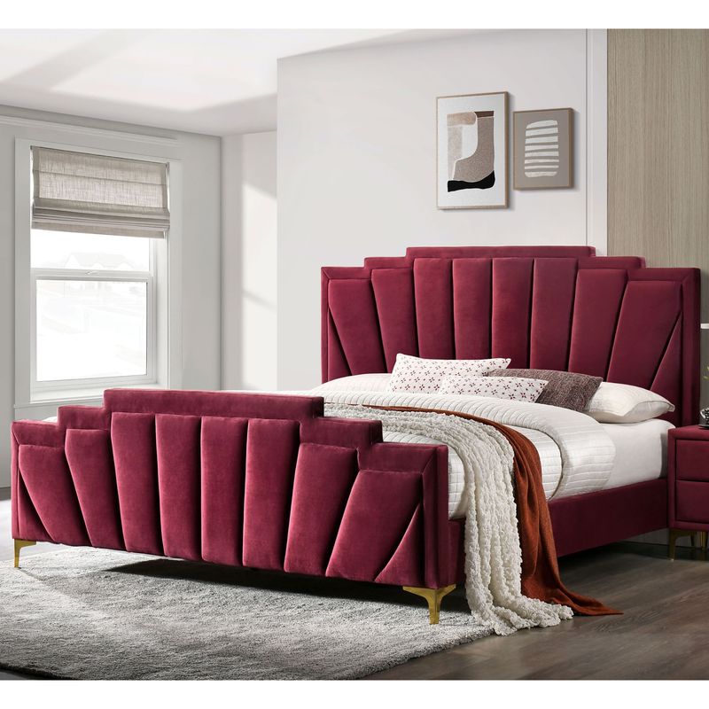 Upholstered Bed Frame with Stepped Headboard