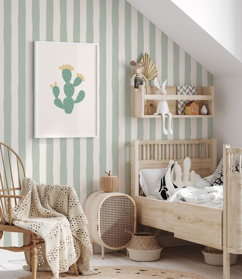 Striped Green And White Wallpaper