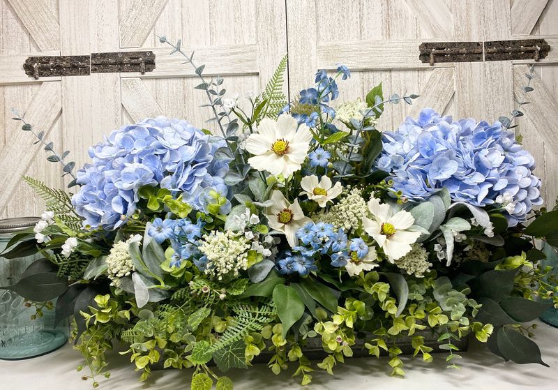 Hydrangea Baskets and Periwinkle Rockers