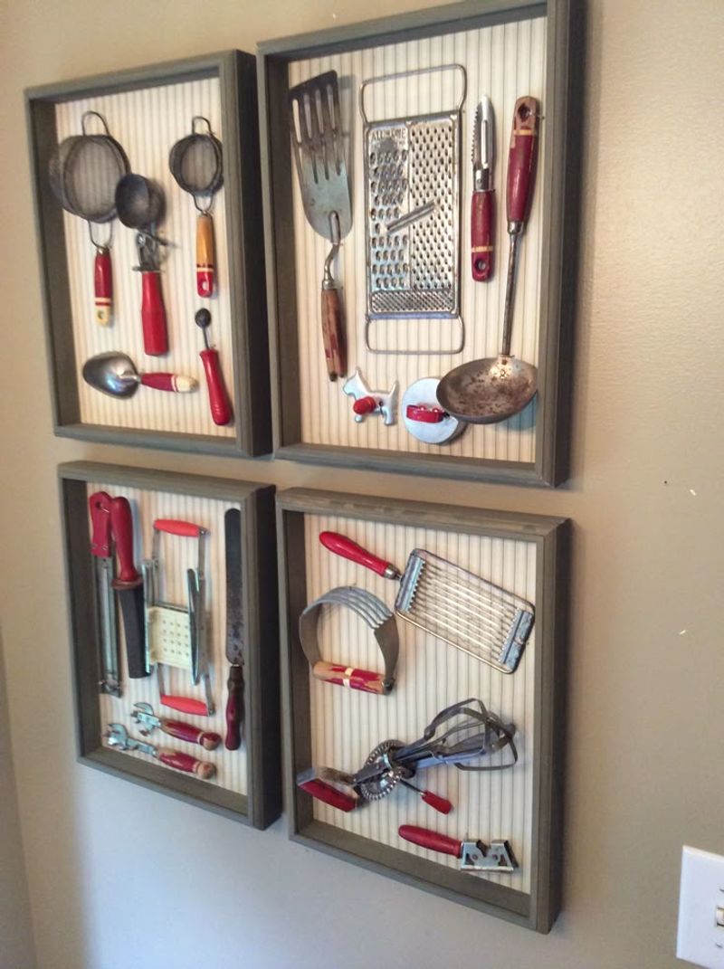 Mount Vintage Utensils in a Shadow Box