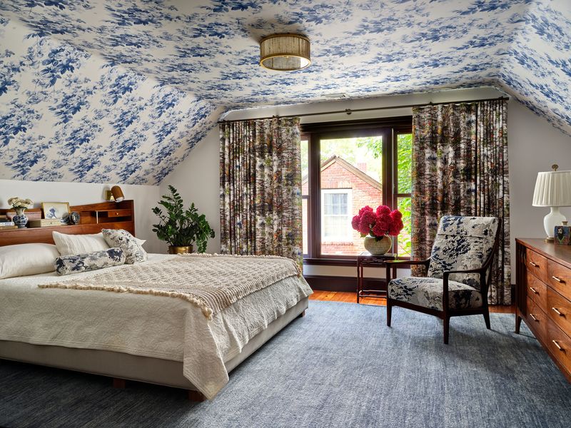 Highlight Slanted Ceilings with Bold Paint or Wallpaper