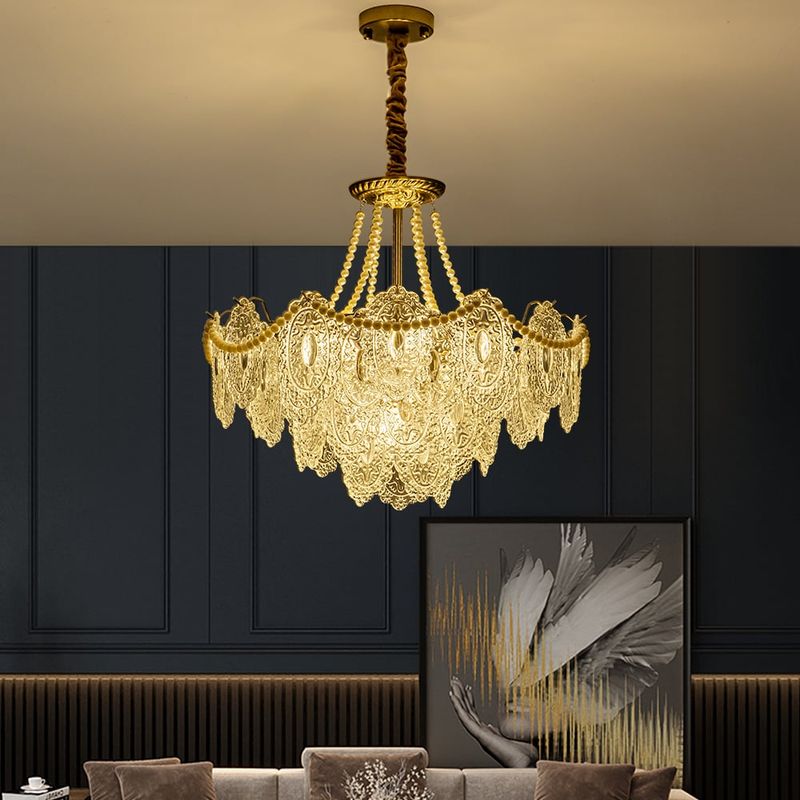 Glamorous Chandelier with Tiered Glass or Crystal