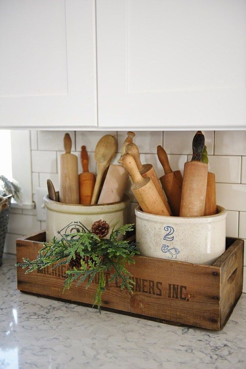 Arrange Rolling Pins in a Crock or Wall Rack