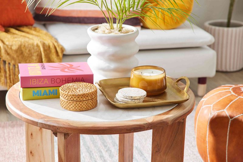 Style Coffee Tables with Light-Colored Trays and Books