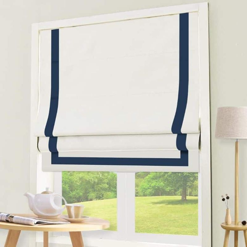 Blue and White Striped Roman Shades